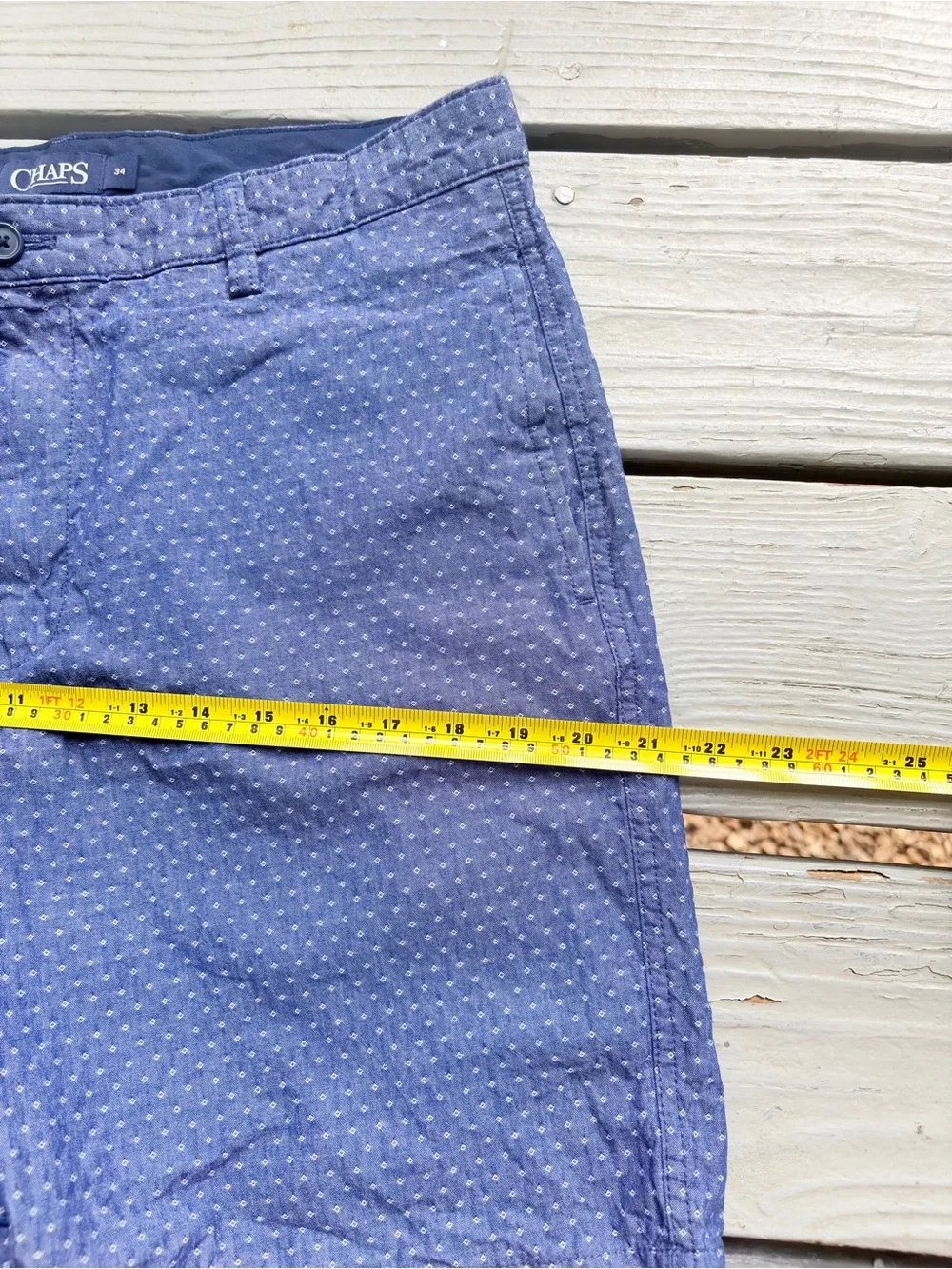 Chaps Flat-Front Chino Shorts 100% Cotton Monroe Blue White Dots Sz 34 Inseam 9”